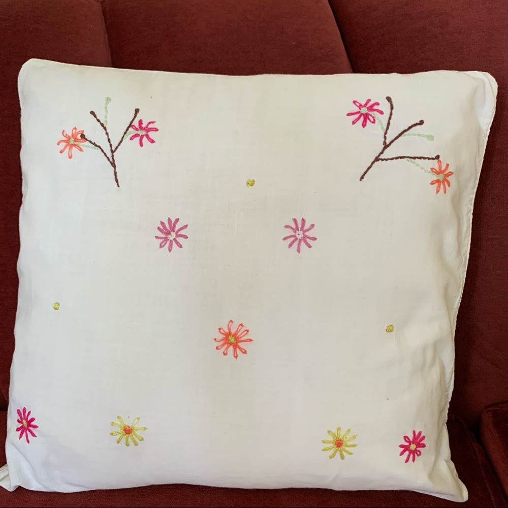 Vintage European hand embroidered floral pillow cover (form not included)